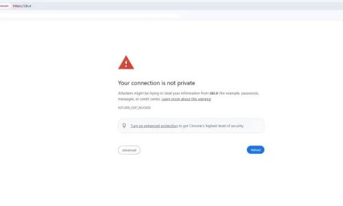 پیام خطای عدم امنیت اتصال در مرورگر کروم برای سایت cbi.ir