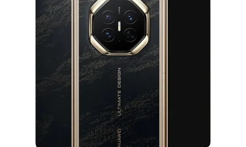 گوشی تاشو سهتکه هواوی (Huawei) با بدنه مشکی و طلایی