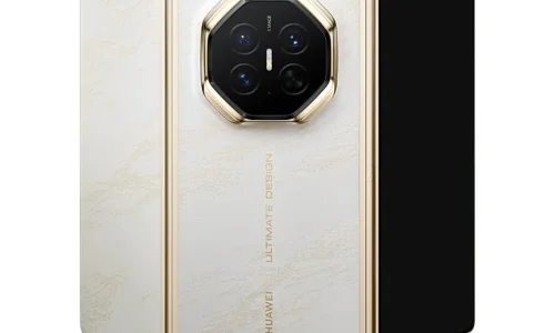 گوشی تاشو سهتکه هواوی (Huawei) با بدنه سفید و طراحی لوکس