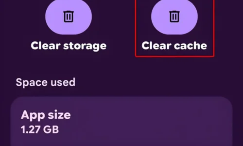 منوی مدیریت حافظه اپلیکیشن دوربین در تنظیمات گوشی اندروید با گزینه Clear cache